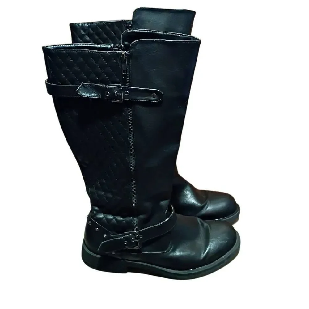 Women's Quilted Knee High Riding Boots Black Size 11
